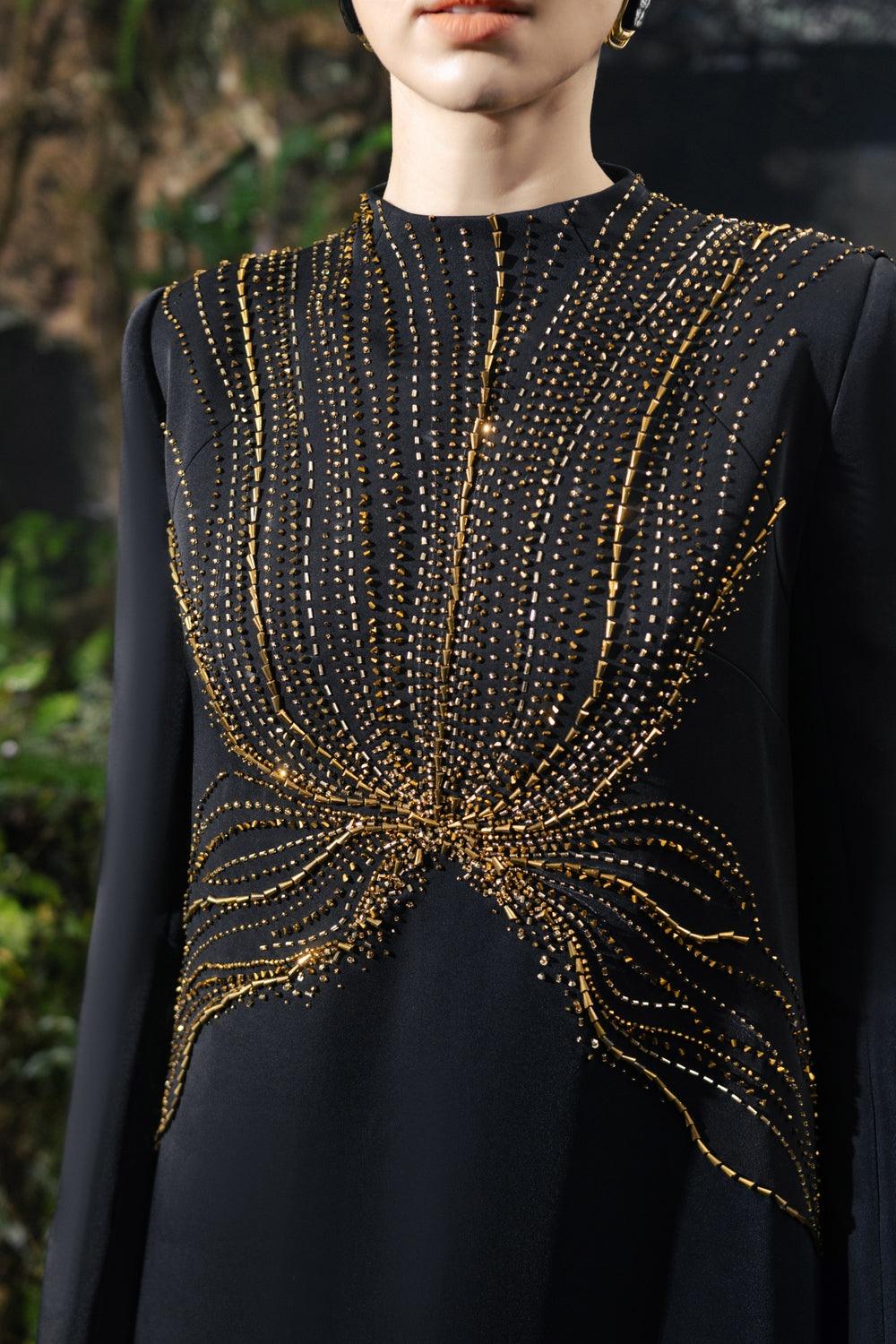Long Flap Crystal-Embellished Dress